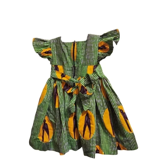 Vintage OOAK African Baby Girls Dress Green Yellow Brown Professionally Made EUC - Picture 2 of 3